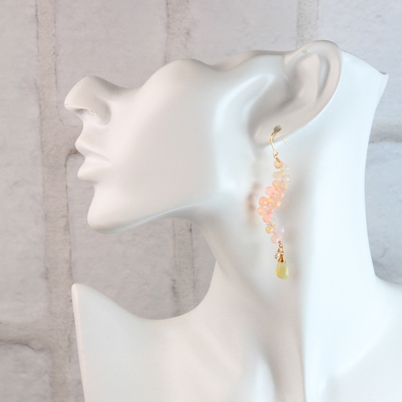 【カラーオパール】　オパール　ロング耳飾り 4枚目の画像