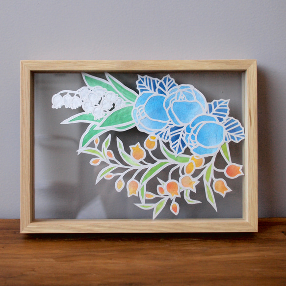 【原画】青い花束 ワスレナグサの絵: 青い花のユニークな花束。アートワークの壁の