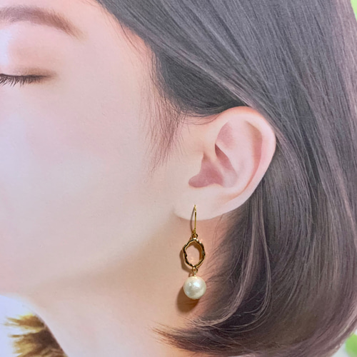 No.6】国産コットンパールとフープピアスorイヤリング ピアス（フック 