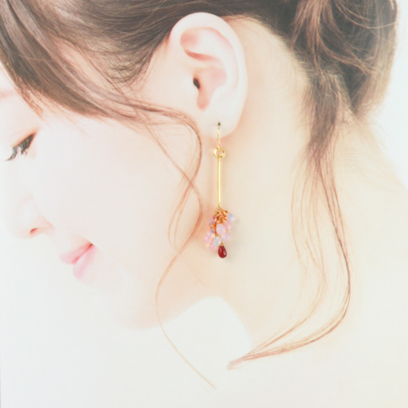 【カラーオパール】　ルビー　ピンクサファイア　ロング耳飾り 7枚目の画像