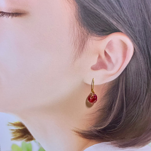 No.13】ﾁｪﾘｰﾋﾟﾝｸ_ティアドロップピアスorイヤリング ピアス（フック 