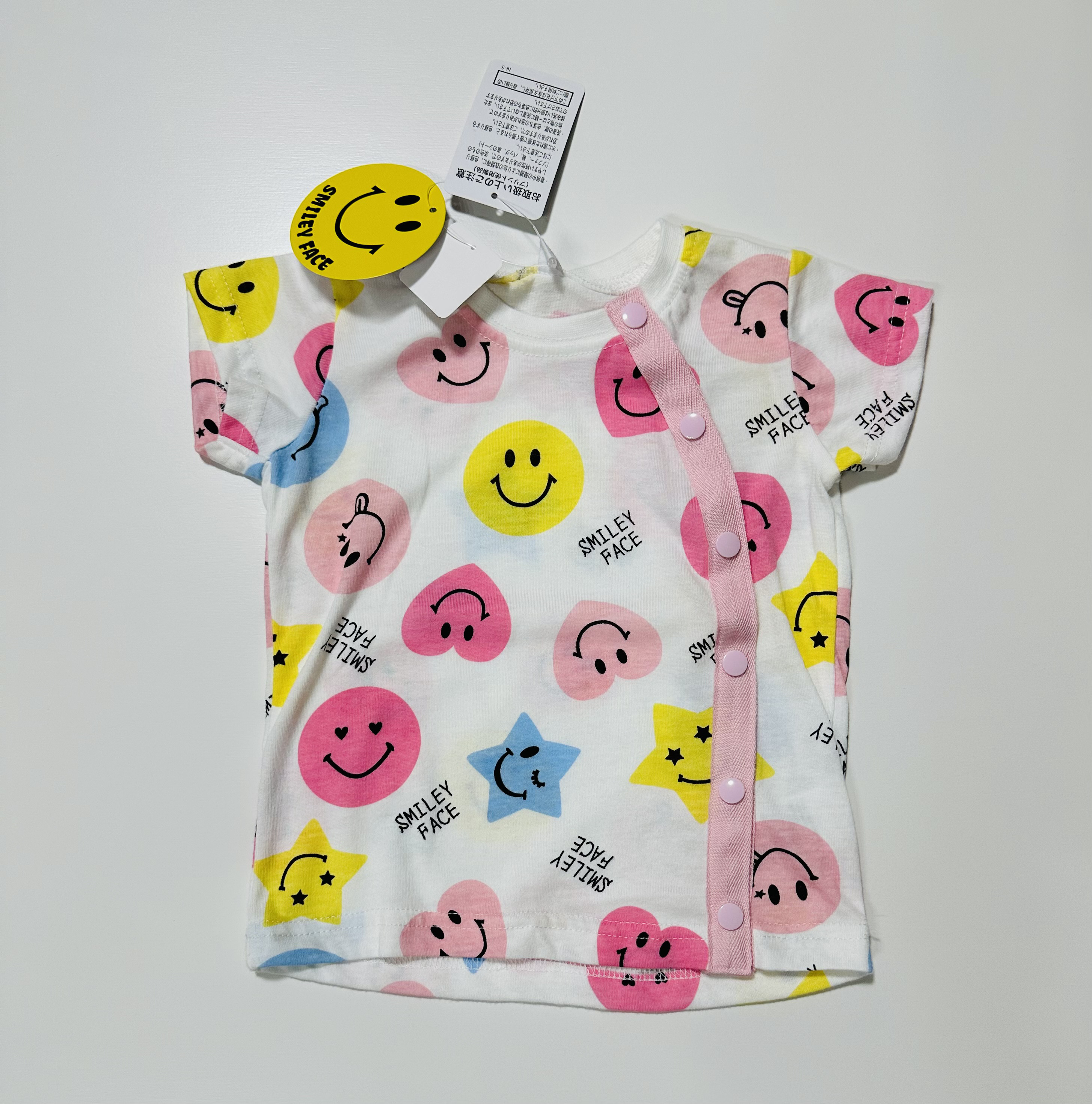 新品95cm 前開き半袖Tシャツ 女の子介護服 入院医ケア スナップボタン 