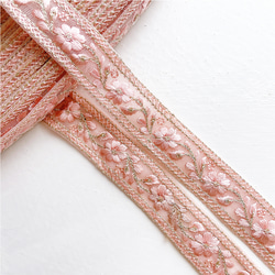 [ 385 ] ピンク 花柄 幅:2.5cm インド刺繍 リボン 2枚目の画像
