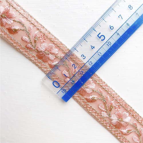 385 ] ピンク 花柄 幅:2.5cm インド刺繍 リボン リボン・テープ yulac