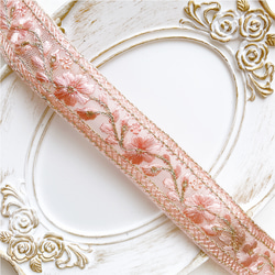 [ 385 ] ピンク 花柄 幅:2.5cm インド刺繍 リボン 1枚目の画像