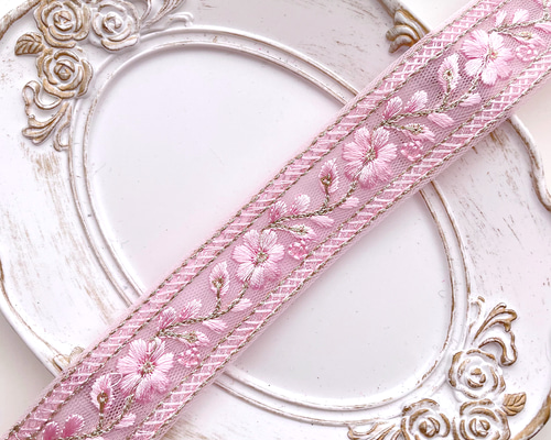 幅：2.5cm 】 インド刺繍 リボン サクラ 388 リボン・テープ