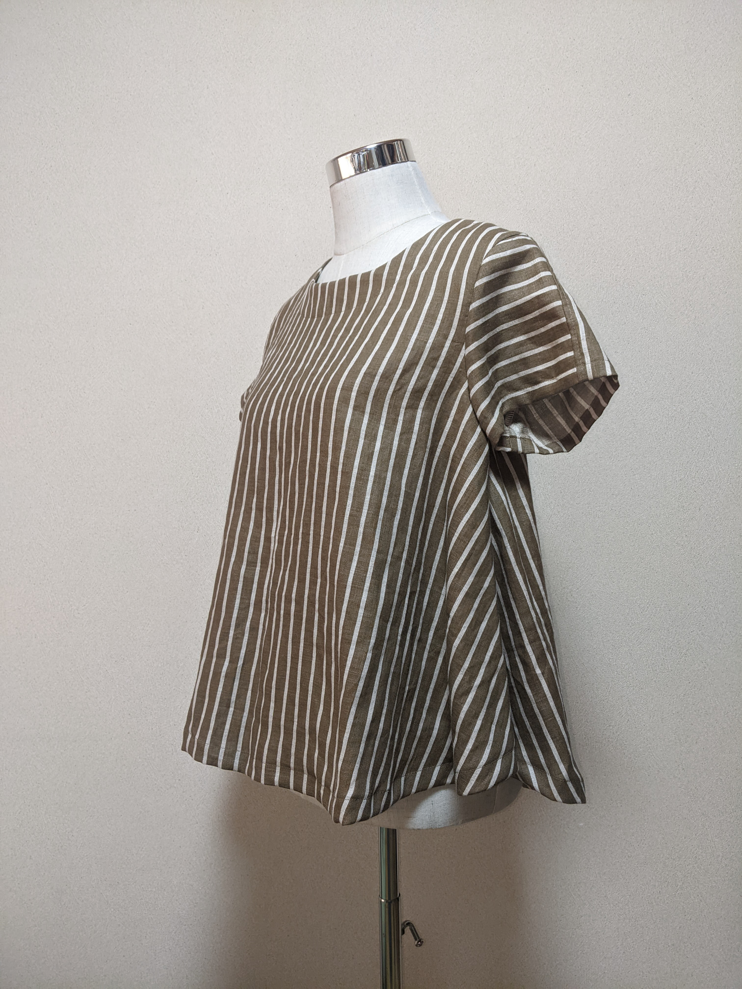 【リネン100%】Aラインブラウス　ストライプ