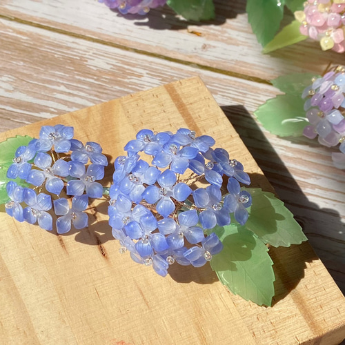 リアル紫陽花二輪のヘアクリップ 薄群青 ヘアクリップ・バナナクリップ