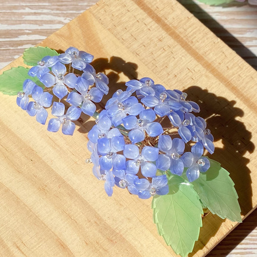 期間限定 数量限定 リアル紫陽花二輪のヘアクリップ ヘアクリップ・バナナ 薄群青 ファッション雑貨