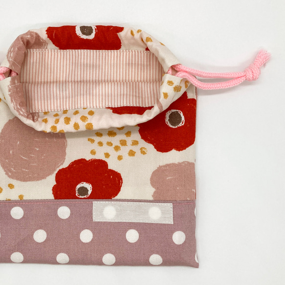 入園・入学　コップ袋　赤とピンク花柄 4枚目の画像