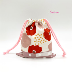 入園・入学　コップ袋　赤とピンク花柄 1枚目の画像