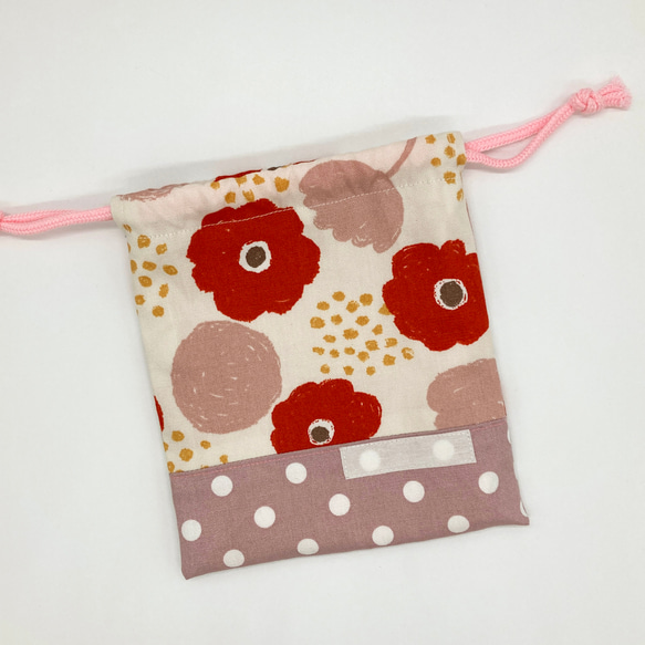 入園・入学　コップ袋　赤とピンク花柄 2枚目の画像