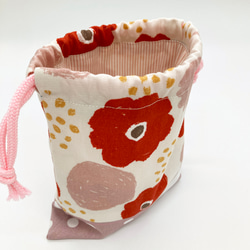 入園・入学　コップ袋　赤とピンク花柄 3枚目の画像