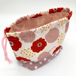 入園・入学　お弁当袋　赤とピンク花柄 3枚目の画像