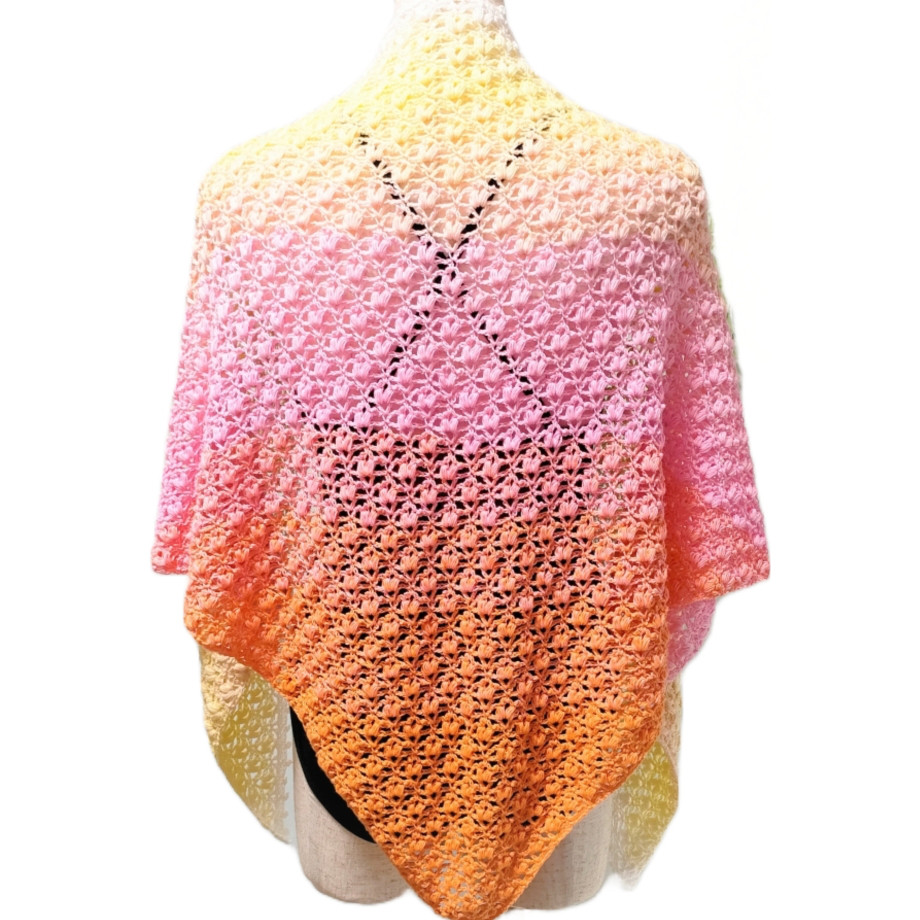 バレエショール（f004）／三角ショール　ストール　大判　オールシーズン　コットン100%　グラデーション　ピンク