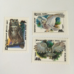 ソビエト  フクロウの切手3枚セット 1枚目の画像