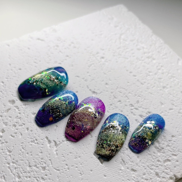 キラキラネイル 七夕ネイル 天の川ネイル マグネットネイル ネイル