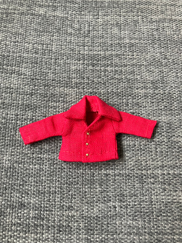 オビツ11 上質な麻のVネック長袖シャツ　red 1枚目の画像