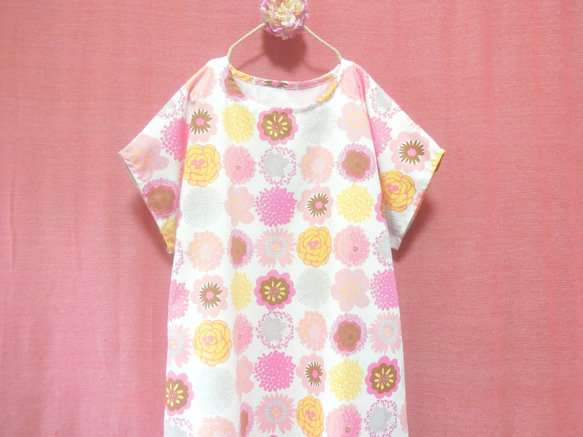 ◆sale◆ お花模様 半袖ワンピース pink 1枚目の画像