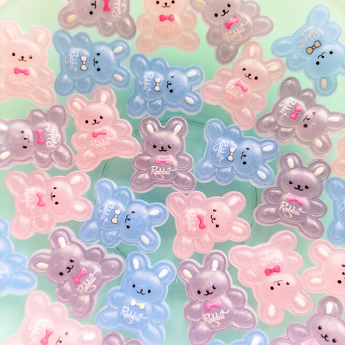 デコパーツ うさぎ リボン 7mm 250個 動物 顔 3D アニマル