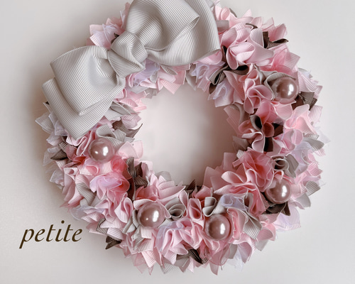 ピンクのリボンのリース リボンリース・リボン&アーティフィシャルフラワー＊ピンク