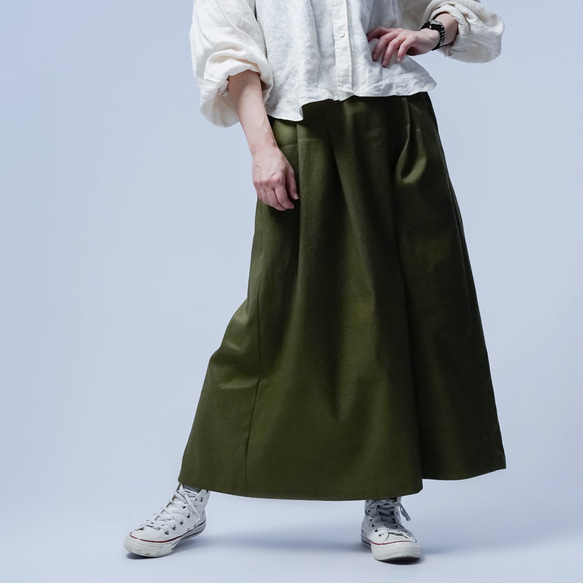 [wafu] 亞麻 Solotex 看起來出奇的時尚！ 褶裙 / 卡其色 s019h-khk2 第2張的照片