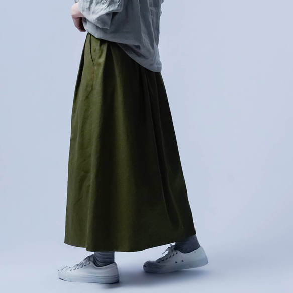 [wafu] 亞麻 Solotex 看起來出奇的時尚！ 褶裙 / 卡其色 s019h-khk2 第10張的照片