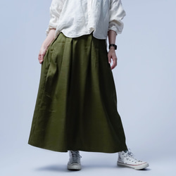 [wafu] 亞麻 Solotex 看起來出奇的時尚！ 褶裙 / 卡其色 s019h-khk2 第5張的照片