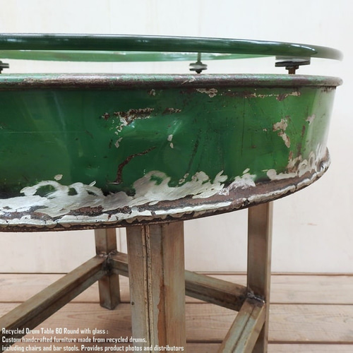 一点物 ドラム缶をリメイクしたテーブル 60cm ラウンド ガラステーブル