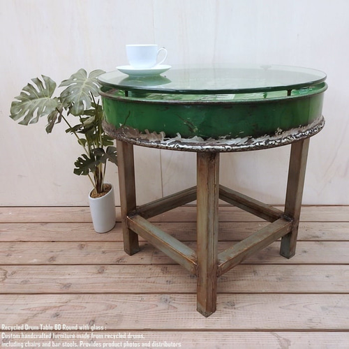 ドラム缶　ガラス　テーブル ゆう 【特別価格 先着1台のみ】 ドラム缶 ガラステーブル 送料無料