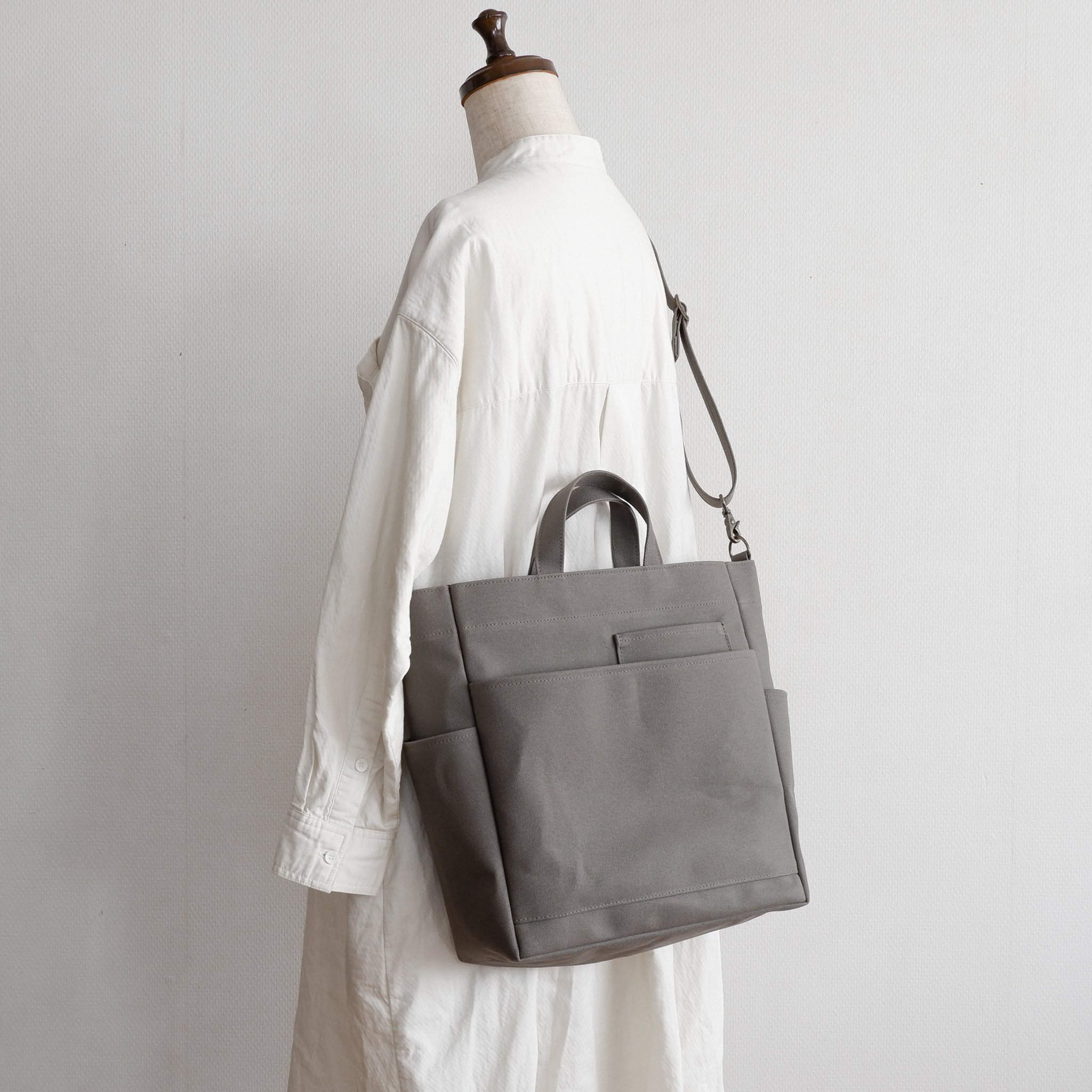 ダブルポケット2wayトート ダークグレー / 8号帆布