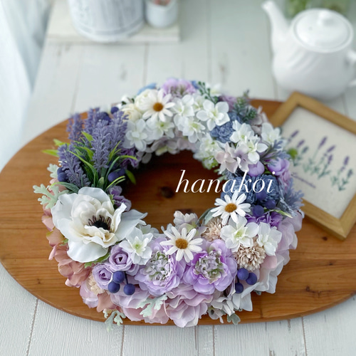 ニュアンスカラー♡アーティフィシャルリースハンドメイドラベンダー