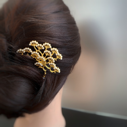 パールの【松】コーム かんざし 髪飾り ヘアアクセサリー コーム ciel