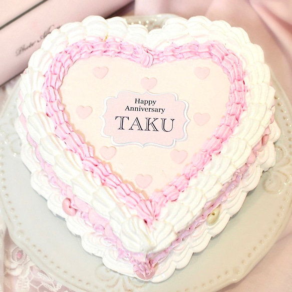 【プレートの色・文字自由】フェイク センイルケーキ　/ ハート　ピンク　誕生日　バースデー　デコレーション　ケーキ 6枚目の画像