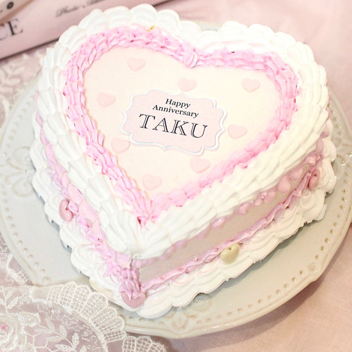 プレートの色・文字自由】フェイク センイルケーキ / ハート ピンク