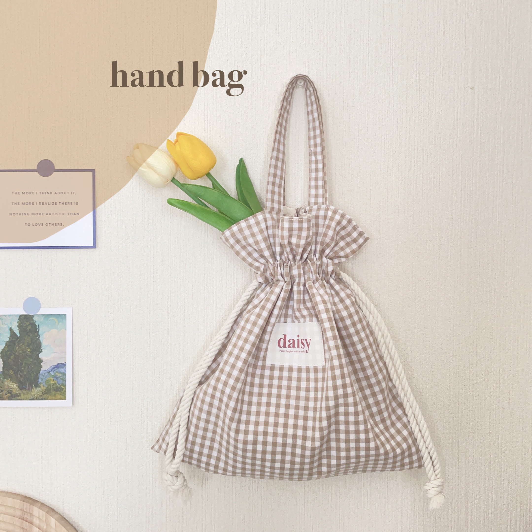 2411-7 ミニチュア巾着トートサシェ 香り袋 タータンチェック ベージュ切替 2411-7 ミニチュア巾着トートサシェ 香り袋 タータンチェック ベージュ