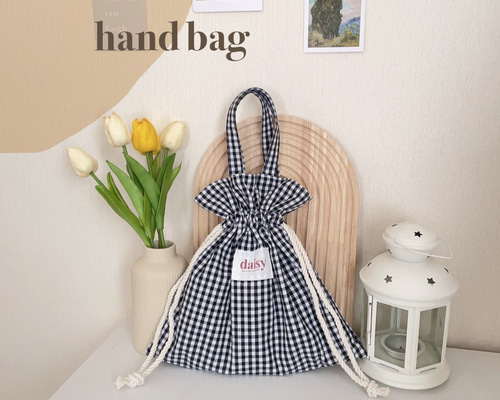 2411-7 ミニチュア巾着トートサシェ 香り袋 タータンチェック ベージュ切替 f62ea95bcb8d22b2d1329c9ba461fd