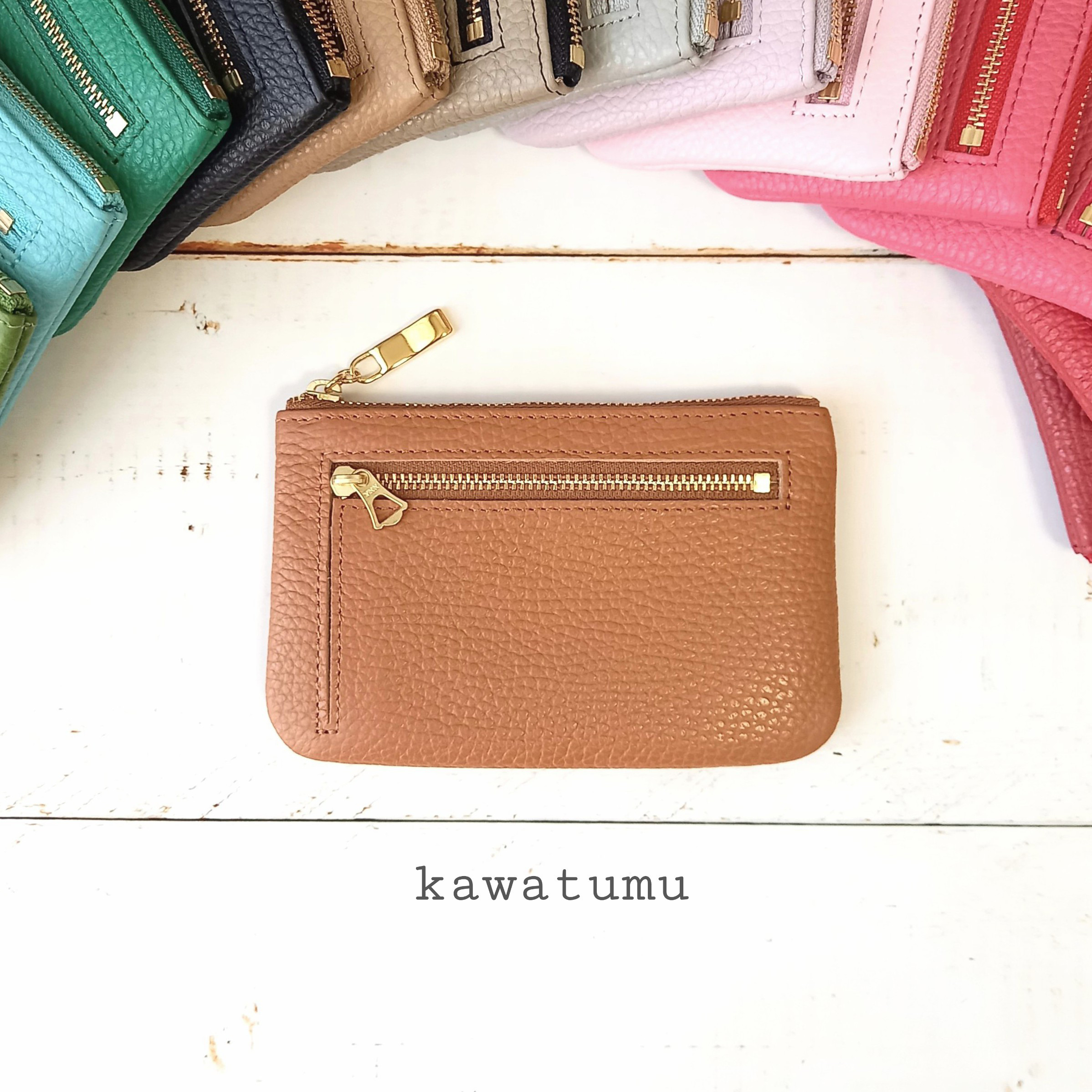 ミニ財布にもなる本革マルチケース(キャメルブラウン)いろいろ使える！お財布ポーチ◇高級イタリアンレザー◇カードケース 皮