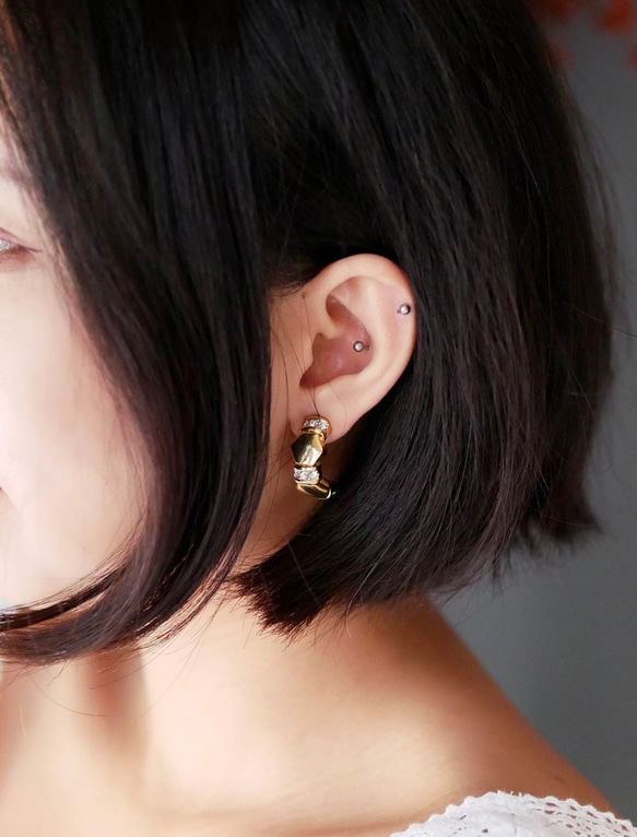 菱角接鑽青春春季日和 古董珠寶耳針式飾品耳環 piercing earrings 第7張的照片