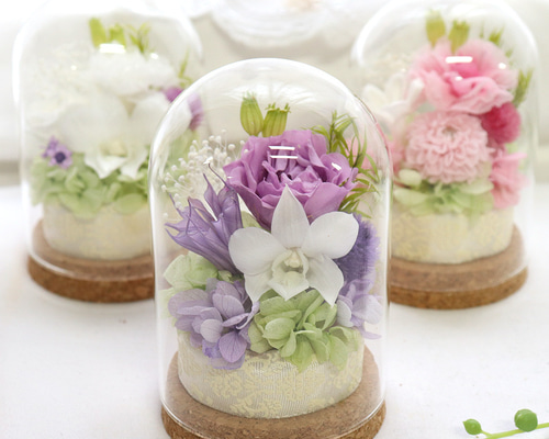 【ほのたろう】仏花★お供え★ガラスドーム★プリザーブドフラワー★2536 プリザーブドフラワー 仏花 ドーム ガラスドーム 白蘭 胡蝶蘭