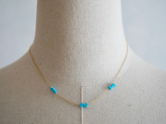 14KGF Sleeping beauty turquoise station necklace 第2張的照片