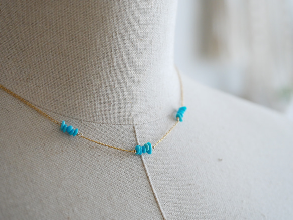 14KGF Sleeping beauty turquoise station necklace 第1張的照片