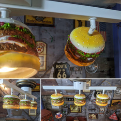 バーガーズカフェ シーリングライト  3連結式 天井照明   バーガーライト  #ハンバーガー #アメリカンダイナー 7枚目の画像