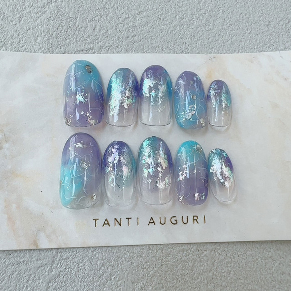 紫陽花 ネイルチップ 梅雨 花柄 あじさい アジサイ 水色系 紫 パープル  