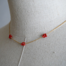 14KGF  Natural Sardinia red coral  station necklace 第3張的照片