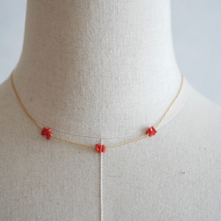 14KGF  Natural Sardinia red coral  station necklace 第2張的照片