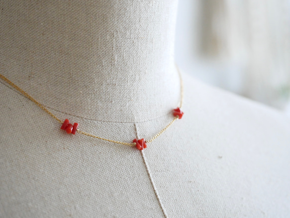 14KGF  Natural Sardinia red coral  station necklace 第1張的照片