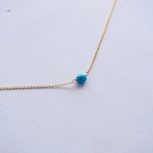 14KGF Natural shape Sleeping beauty turquoise necklace. 第5張的照片