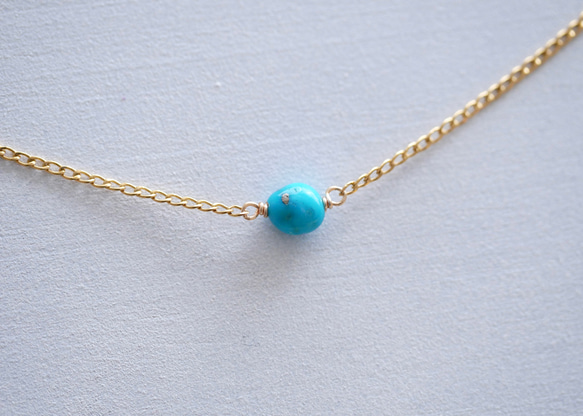 14KGF Natural shape Sleeping beauty turquoise necklace. 第3張的照片