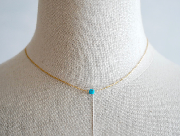 14KGF Natural shape Sleeping beauty turquoise necklace. 第2張的照片